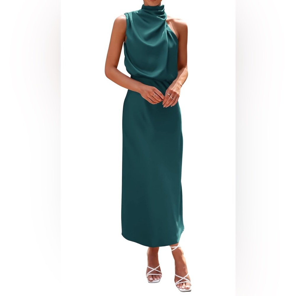 PRETTYGARDEN  Satin Dress Elegant Sleeveless Mock Neck Cocktail Party Dress